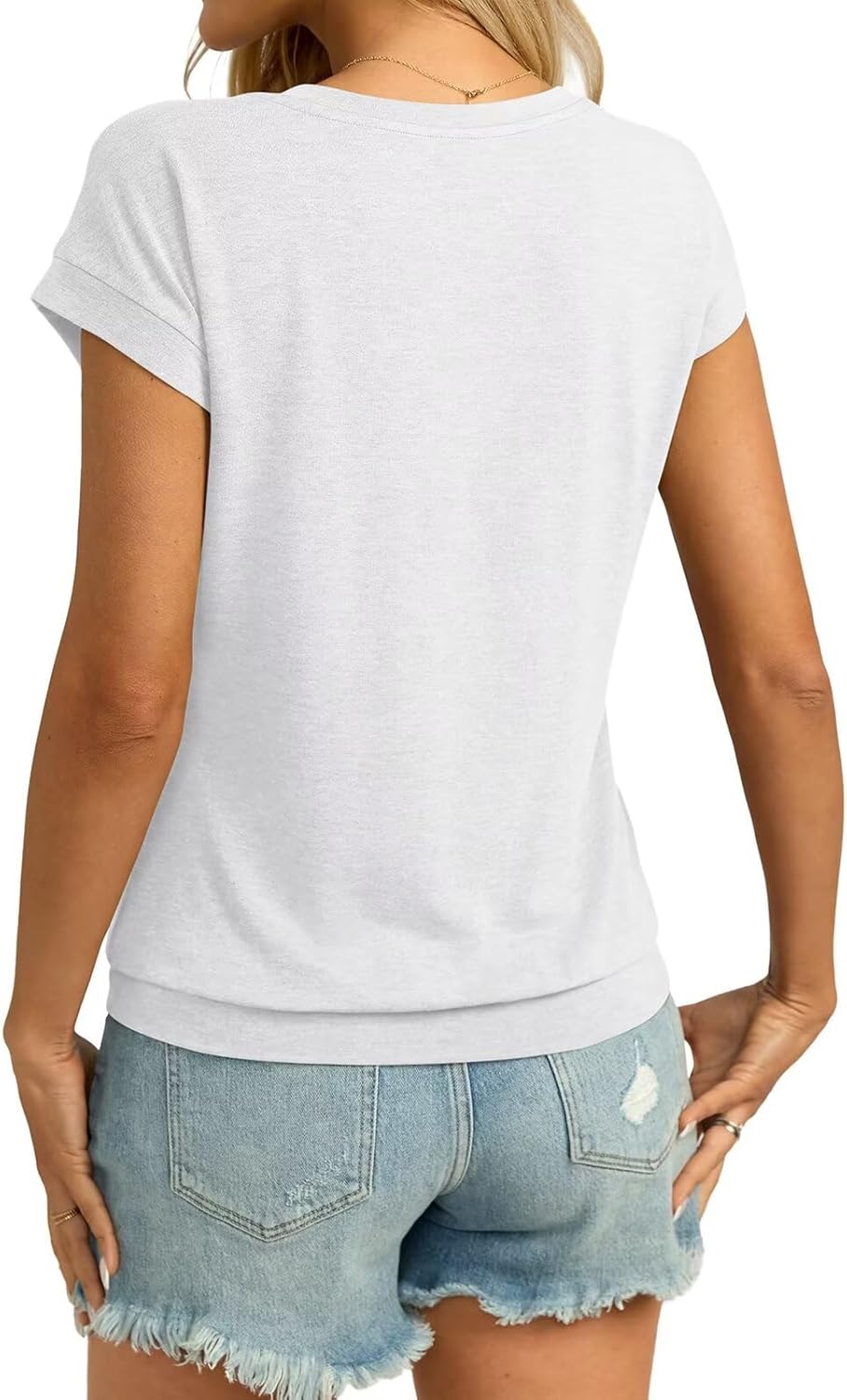 Womens V Neck Cap Sleeve T Shirts Banded Bottom Top Loose Fit Short Sleeves Tee Casual Summer Basic Tops 2025 - Image 5
