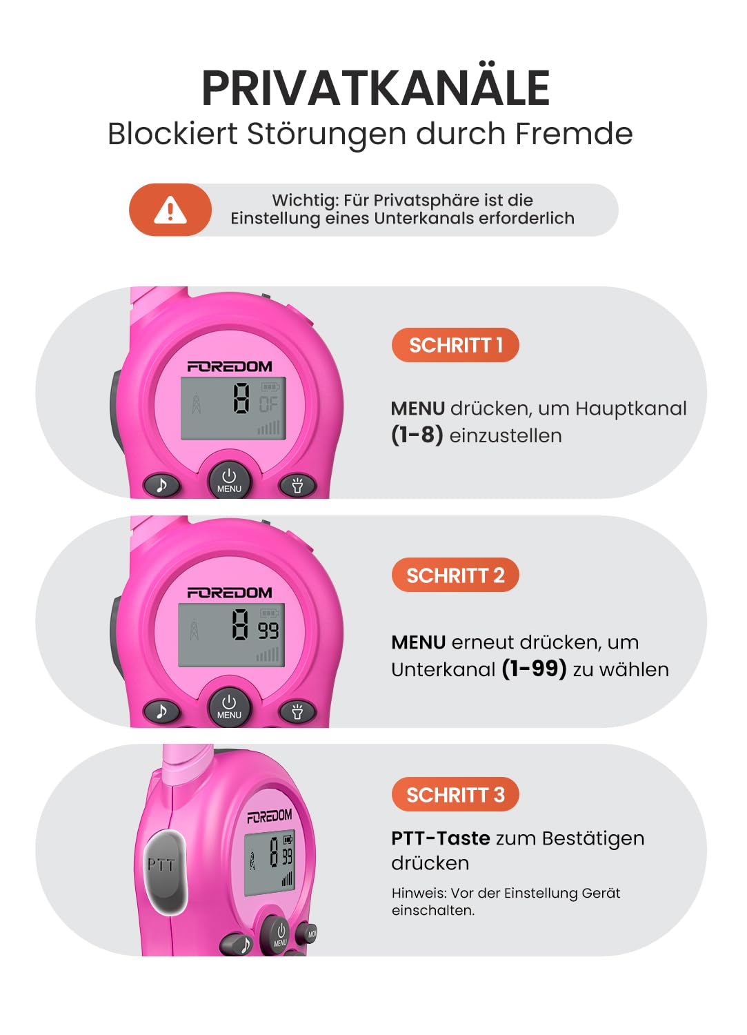 FOREDOM Wiederaufladbare Walkie Talkies für Kinder Walkie Talkies Funkgeräte Set Spielzeug für Jungen & Mädchen 3-12 Jahre, Abenteuer, Camping, Wandern – 2er Set