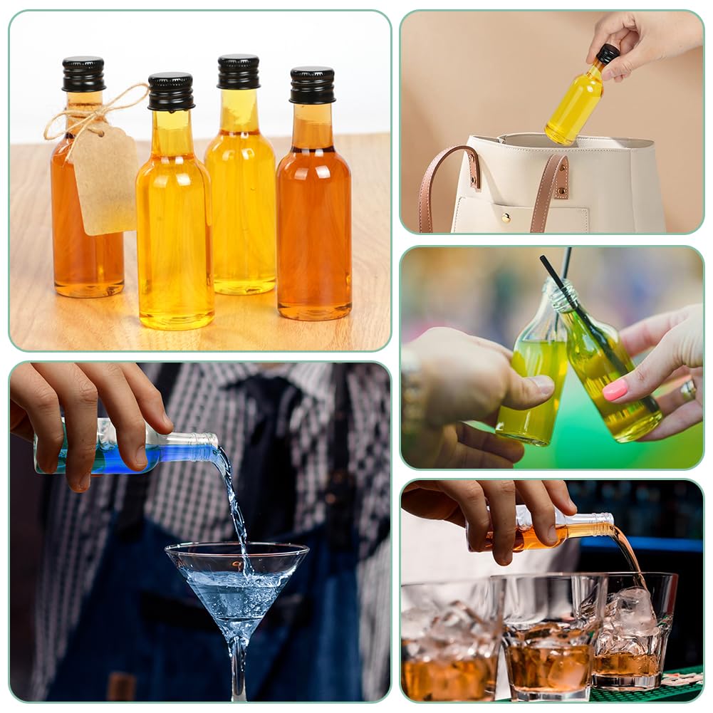 HOTUT Mini botellas de plástico 50 ml reutilizables con tapas, paquete de 18 unidades con 2 embudos, 20 etiquetas y cuerdas