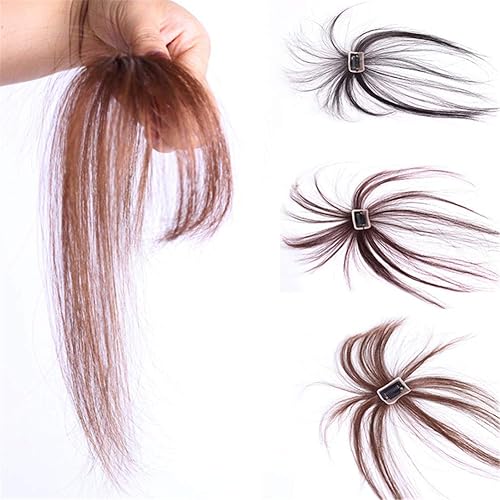 Mini cabello humano claro clip en parte superior recta con flecos postizo con sienes negro y marrón