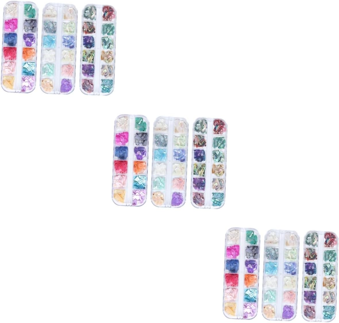 VICASKY 3sets Nail Decorations Sequin Colorful Woman Accessories Nail Kit with Fine Glitter Tabs Stickers Iridescent Craft Shapes Flake Gold Glitter Shells Tortoise Nail Gems Nail 3boxes*3