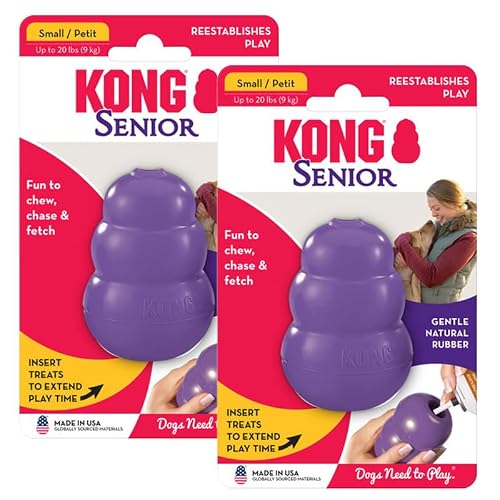 KONG Senior - Purple Rubber Dog Toy with Gentle, Natural Rubber - Durable Dog Toy for Older Dogs - Use Treats with Stuffable Chew Toy - Treat Toy for Chewing & Fetching (2 Pack) (Small)