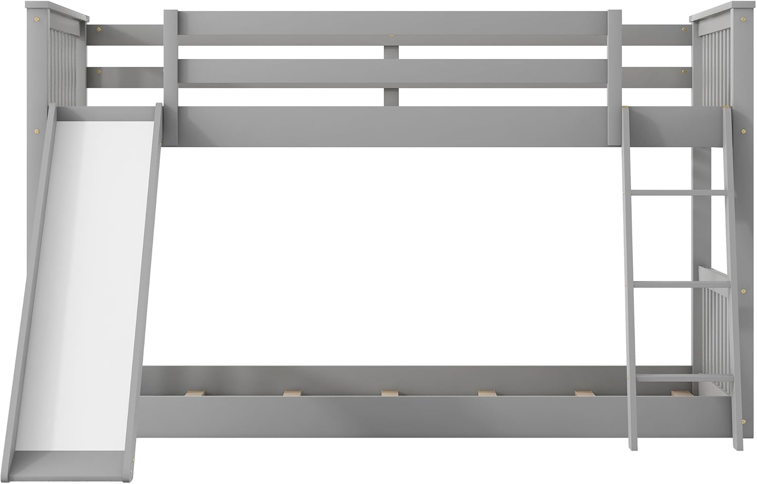 Twin Over Twin Low Bunk Beds with Slide for Kids Wood Floor Bunk Bed Frame for Boys Girls Teens’ Bedroom Dorm, Gray