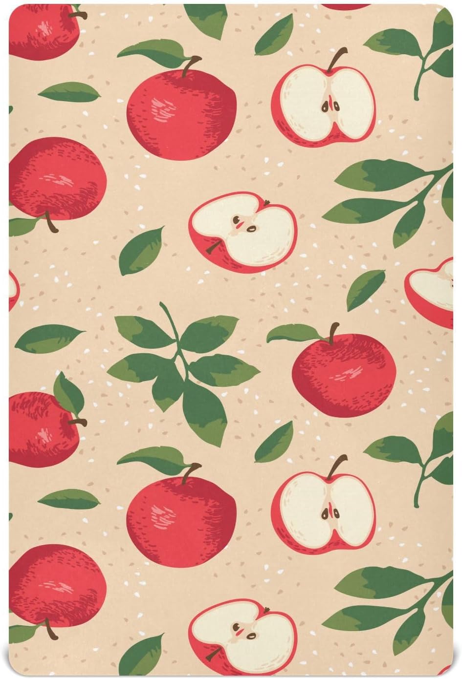Fitted Crib Sheets Apple with Leaves Stretchy Portable Playard Sheets for Baby Toddler, Breathable Soft Mini Crib Mattress 52 x 28 in for Boys and Girls