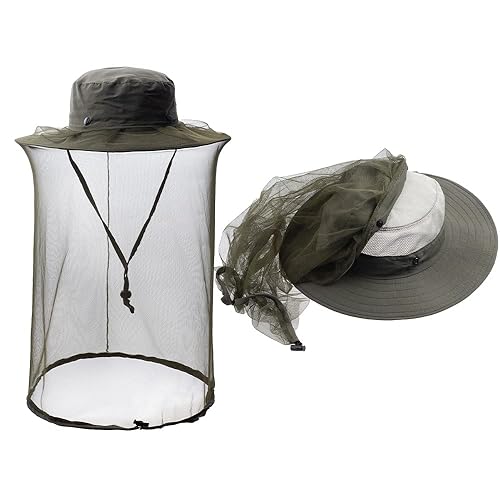 Bee Keeping Beekeeper Veil hat gnats Insect Bug Mosquito Hats Fishing Gardening Cap with Head net Netting mesh Hood - Army Green