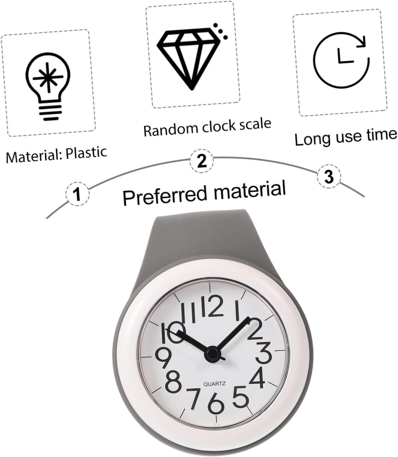 Shower Clock with Suction Cup Silent Battery Operated Bathroom Wall Clock Easy to Install Numbers for Easy Reading for Showers and Humid Environments