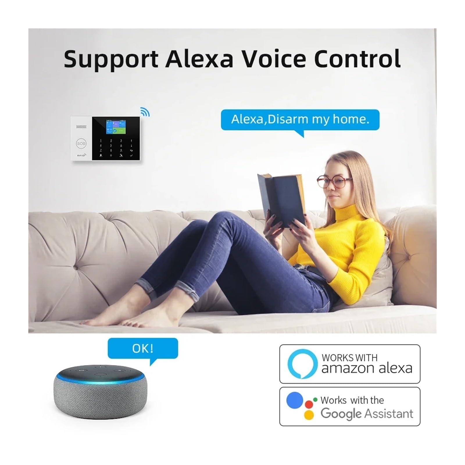 GeRRit Nuovo GSM di Allarme di Sicurezza Domestica for Tuya Smart Home, Casa Intelligente WiFi Antifurto Allarme Funziona con e Alarma De Seguridad Para El Hogar(J)