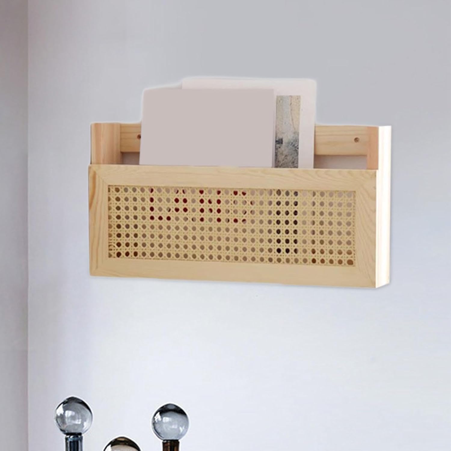 Wood Magazine Wall Rack Mail Documents Versatile Newspapers Holder for Entryway