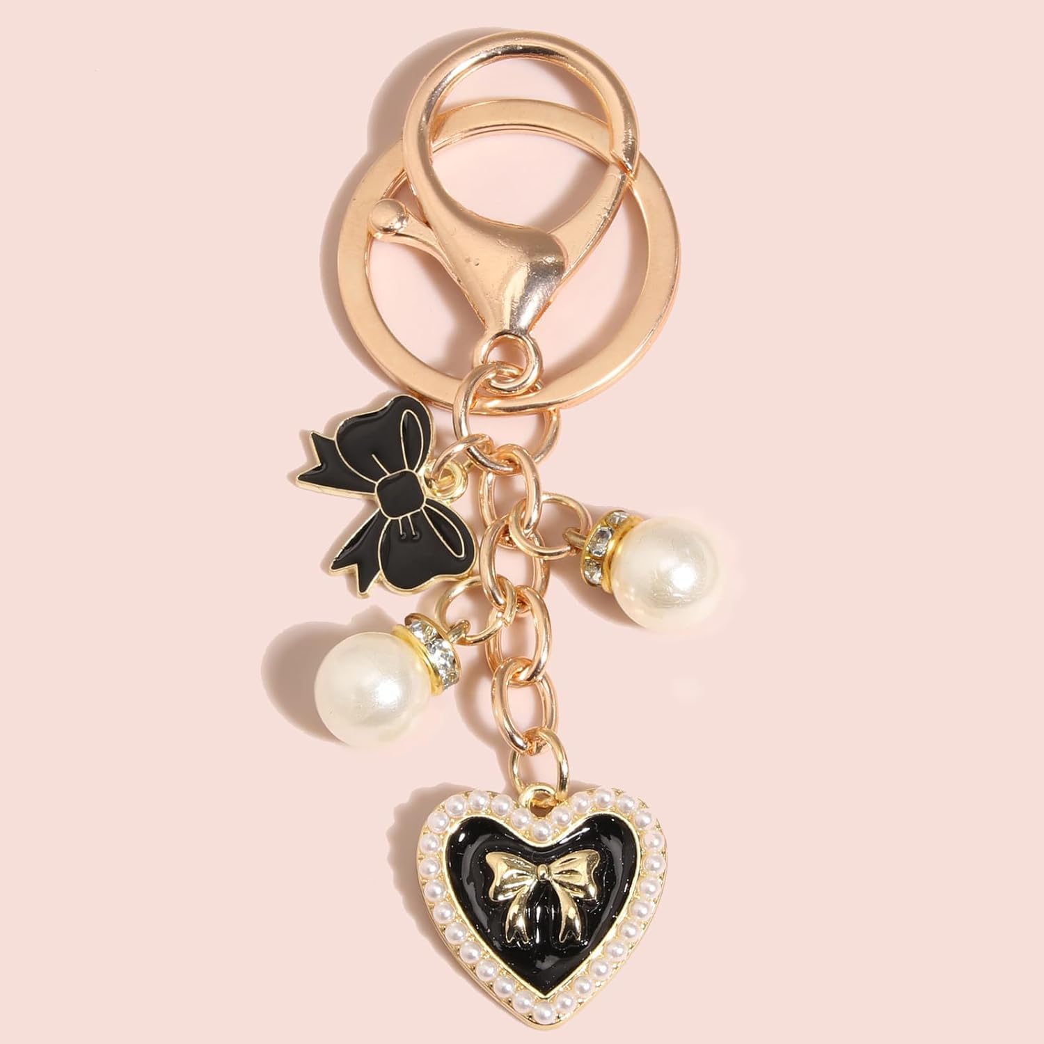 Bow Keychain For Women, Enamel Heart Pearl Pendant Light And Fresh Cute Handbag Charm Gift Accessories - Image 5