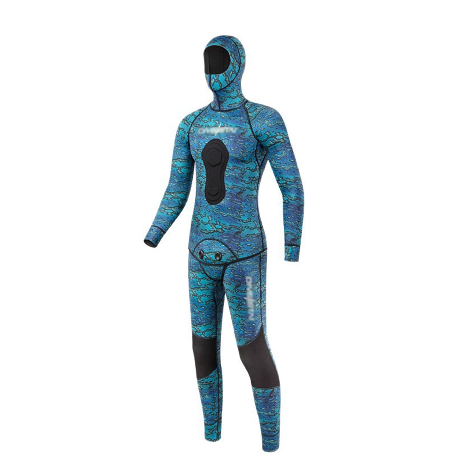 Mute Mimetiche Da Pesca Subacquea Per Uomo Set 2 Pezzi Top + Pantaloni In Neoprene Da 3 Mm Muta Da Immersione Super Elasticizzata Con Cappuccio, Blu