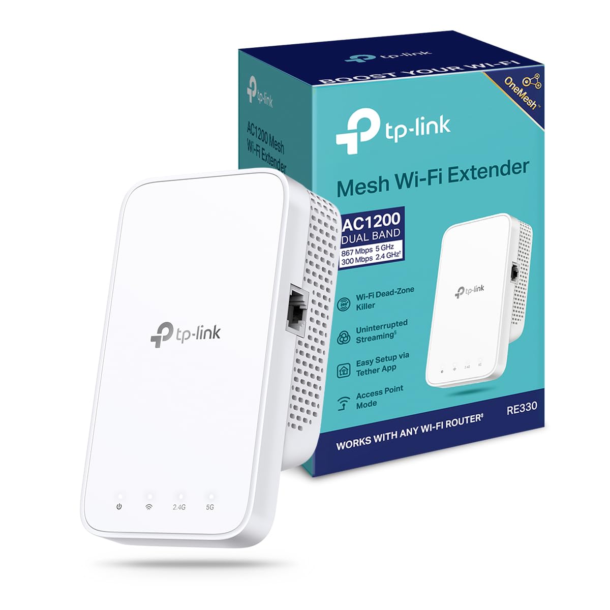 TP-​Link RE330 WiFi Repeater, AC1200 Mbps WiFi Amplifier, Gigabit Ethernet Port, Powerful WiFi Repeater, Compatible with Internet Boxes, Enjoy Without Changing Your Box