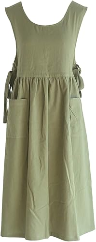 Delantal con pechera de cintura ajustable, delantal de mezcla de algodón suave con bolsillos (verde claro)