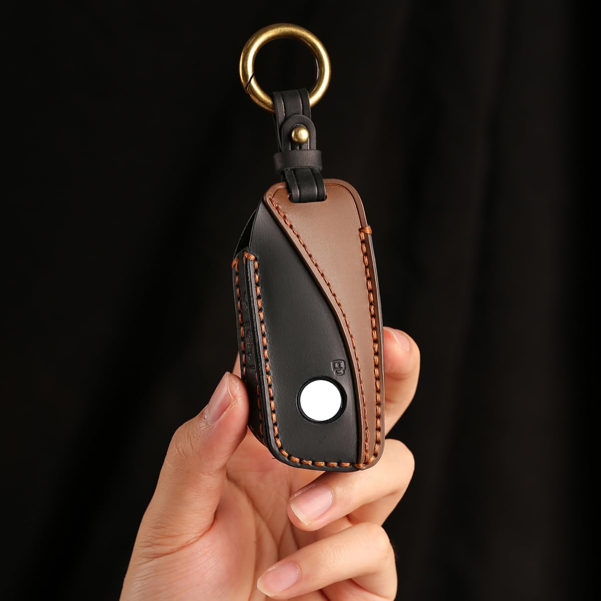 Vintage Leather Key Fob Cover Case for BMW X5 X7 X1 X2 X3 XM M4 iX 5 7 Series i5 i7 2024 2025 2026, Handmade Crazy Horse Leather, Black