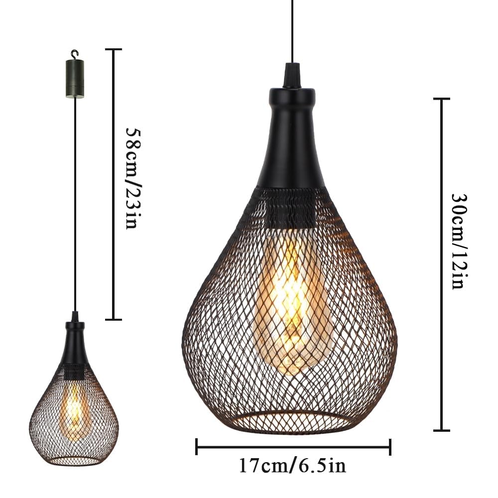 JHY DESIGN Hängelampe 2er Set Batteriebetriebene Schnurlose Lampen Metallkäfig Pendelleuchte mit 6 Stunden Timer Ideal für Partys Terrasse Veranstaltungen für Drinnen und Draußen (Tropfenform)