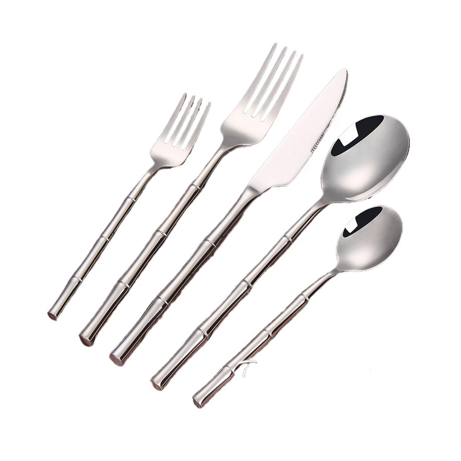 Set composto da coltello, forchetta e cucchiaio Set di posate in acciaio inossidabile, stoviglie, manico in bambù occidentale, set da pranzo, coltello, forchetta, cucchiaio