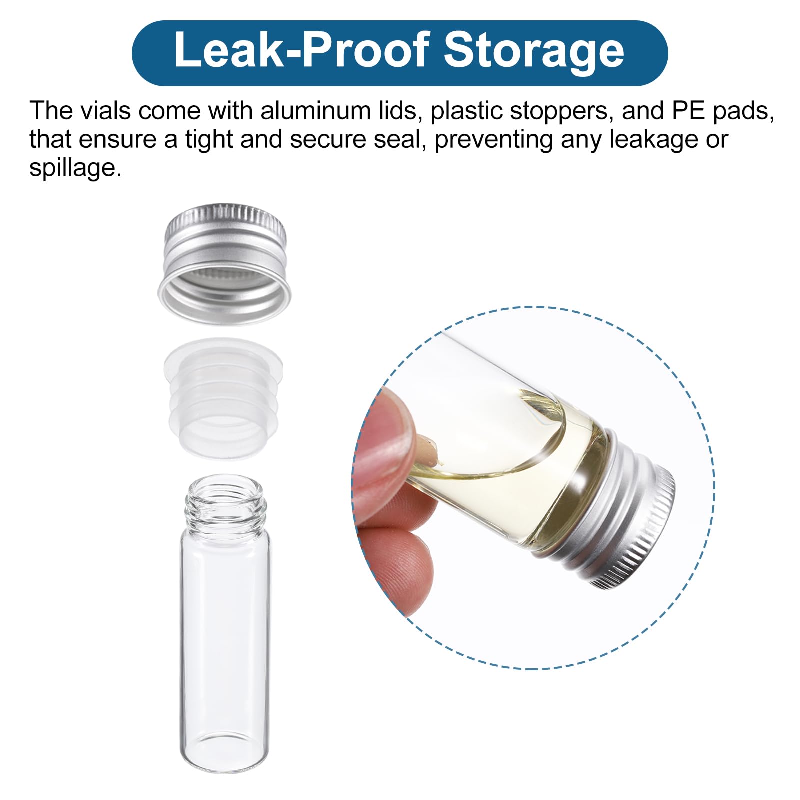 PATIKIL 15ml Frascos de Vidrio Transparente, Paquete de 100 Pequeños Frascos de Muestra de Líquido con Tapas de Rosca, Botellas a Prueba de Fugas, Tarros Vacíos