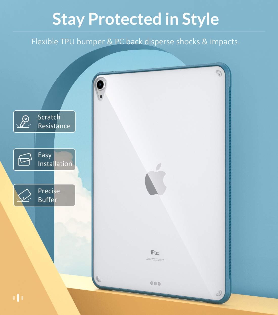 MoKo iPad Air Case 5th/4th Generation 10.9 Inch 2022/2020 - Support Apple Pencil 2 Charging, Flexible TPU Shell with Air-Pillow Edge Bumper, Slim Transparent Hard PC Clear Back Cover, Twilight Blue