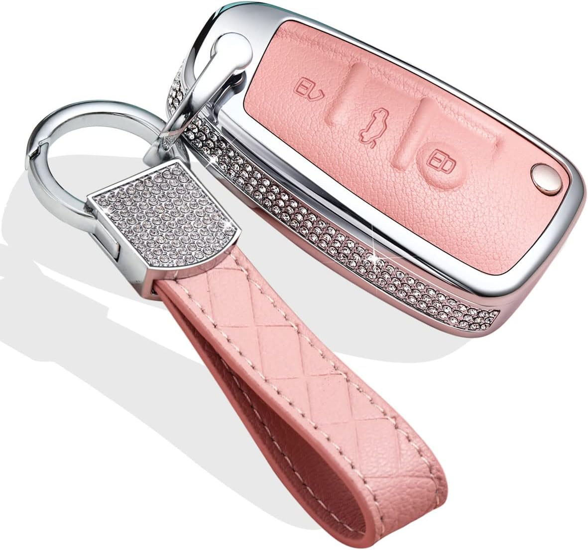 muekzru Car Key Case Key Shell Fob Key Cover Key Chain Bling Crystal Leather Key Fob Sleeve Chain Compatible for audi