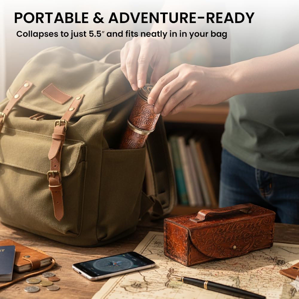 RII Antique Decor Spyglass, Pirate Telescope with Leather Case, Handheld Telescope for Adventure Enthusiasts, Monocular Nautical Decor for Gifting, Travellers, Dolland London, 17.5"