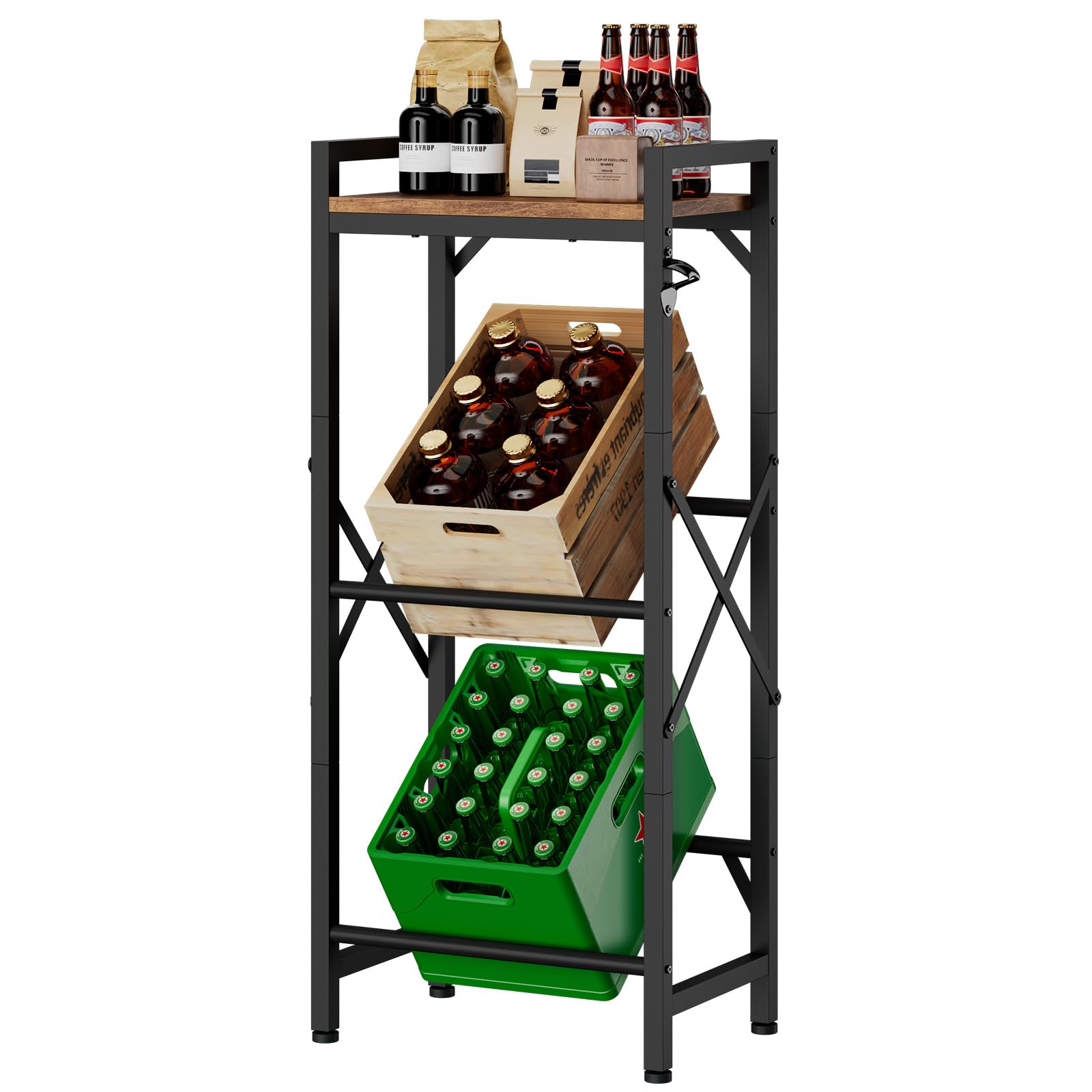 Aibiju Getränkekistenregal mit Ablage für 2 Kisten，32D x 47W x 116H cm Freistehend Kistenständer, Getränkeregal Wasserkistenregal, Bierkistenregal für Wohnzimmer, Küche, Weinkelle, YD-YLJ004H