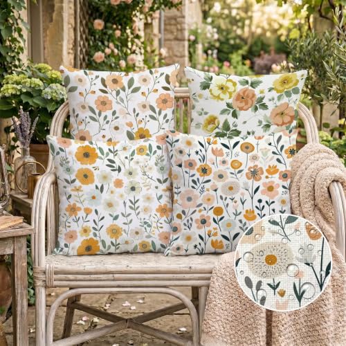 Housse de coussin 45x45 orange fleur au style lin pour créer un cocon chaleureux
