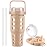 MUKOKO 32 oz Glass Tumbler with Straw,Glass Water Bottles with Time Marker,Iced Coffee Cup with Silicone Sleeve,Motivational Drinking Bottles,Leakproof-Amber