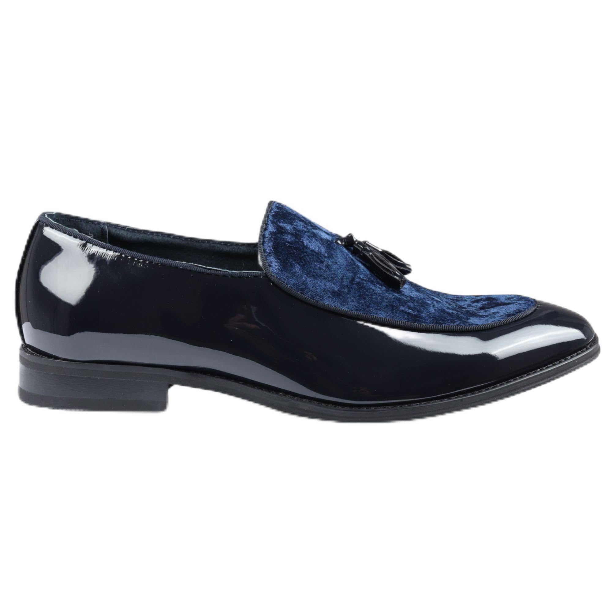 Mocasines Dolcetto para Hombre con Borlas de Terciopelo y Charol, Zapatos de Vestir Formales.