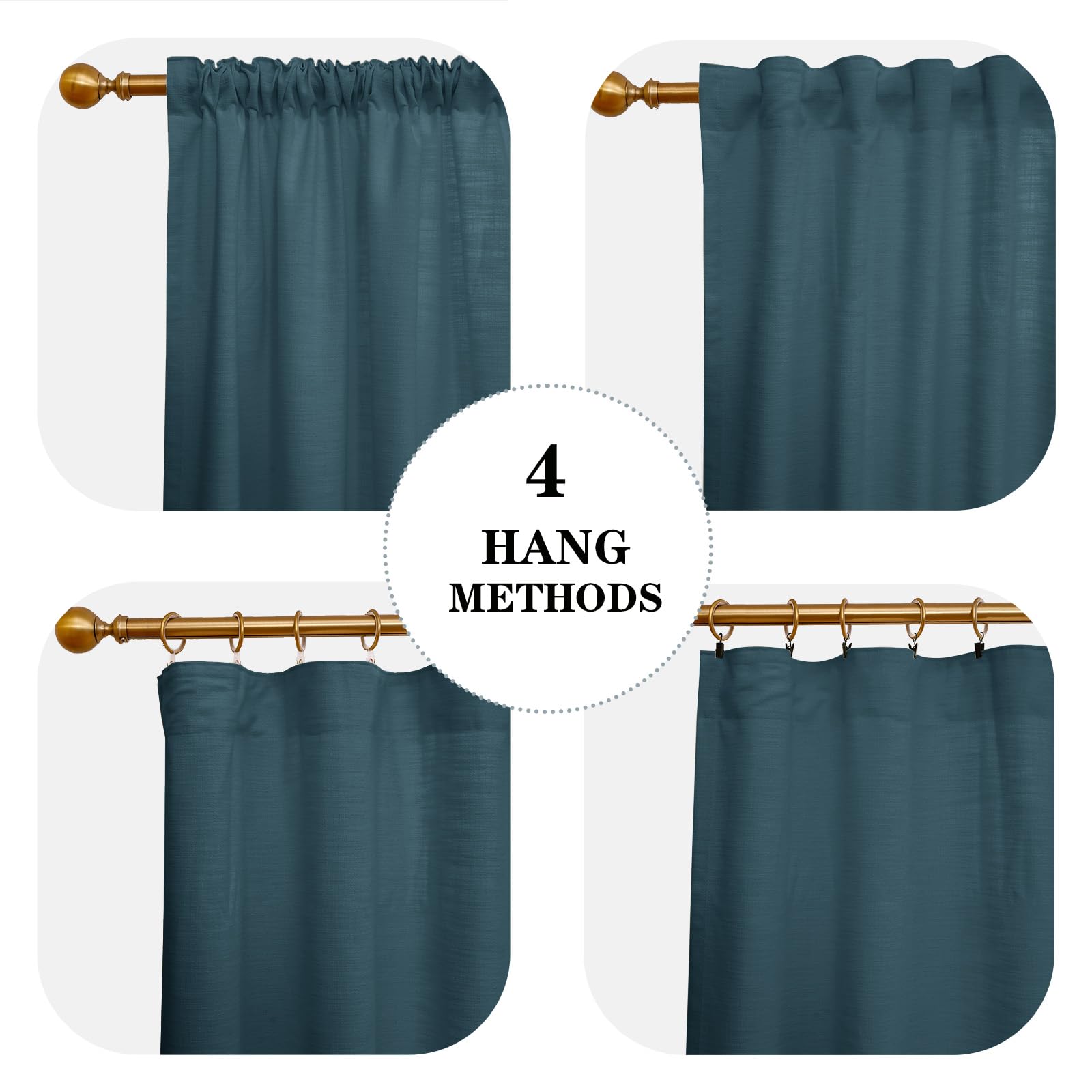Mélange de lin bleu marine de 213,4 cm de long | Tringle filtrante de la lumière pour salon en coton texturé 4 en 1, 183,4 cm de large x 213,4 cm de long, panneau élégant et polyvalent