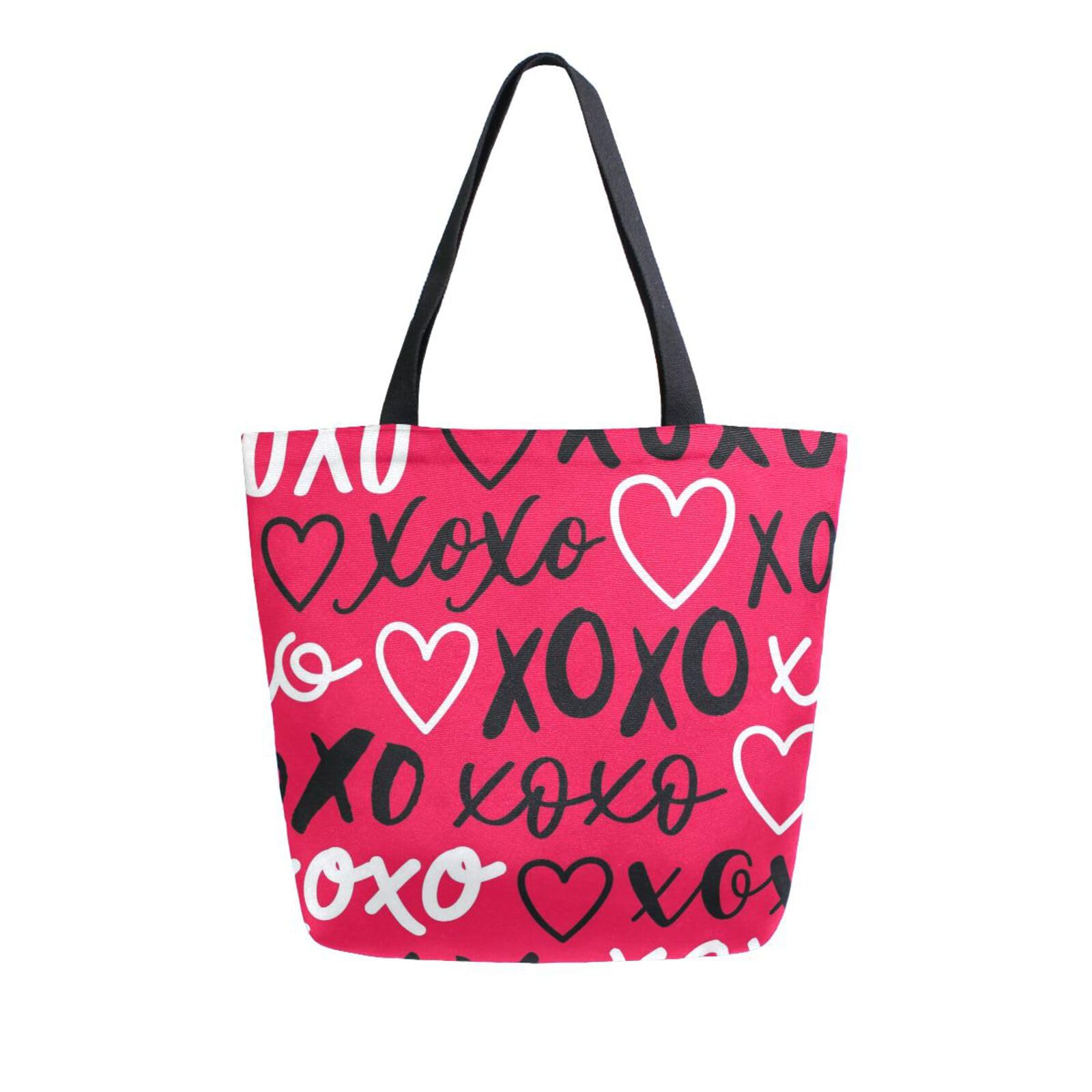GenericTote Bag Word Xoxo With Heart Shopping Bag Reusable Beach Bag Casual Canvas Handbag For Travel School Work 40X50cm