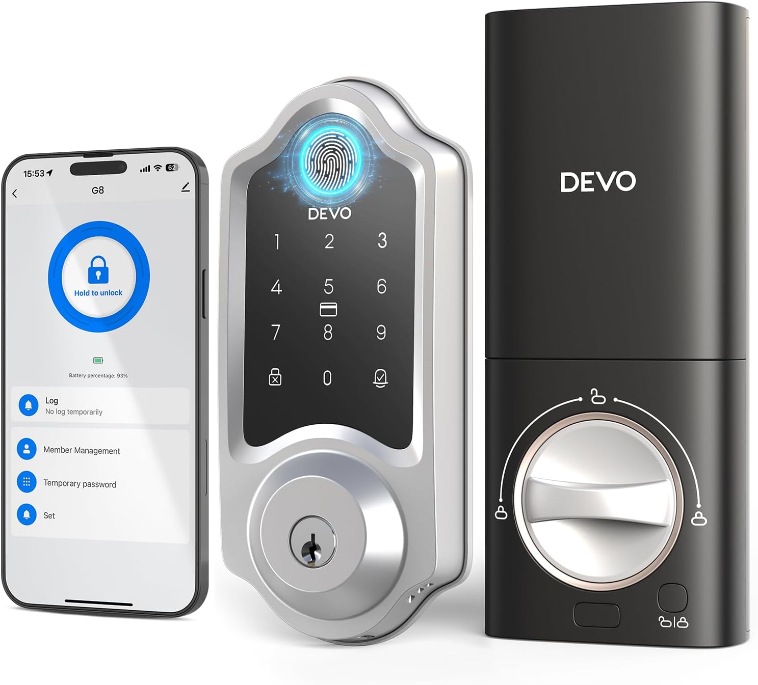 Devo G8 Smart Lock, Fingerprint Door Lock with Code, 6-in-1 Keyless Entry Door Lock, Smart Locks for Front Door, Built-in WiFi Deadbolt, App Remote Control, Touchscreen Keypad, 8 Months Battery