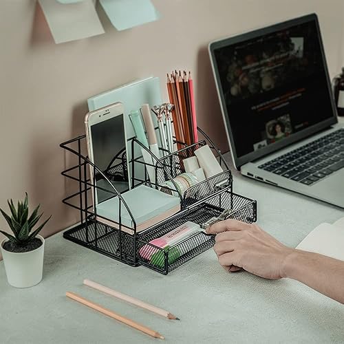 Miniatura 3 de AUPSEN Organizadores de escritorio y accesorios organizador de escritorio mejorado para oficina escuela o hogar cuenta con 6 compartimentos  1 cajón