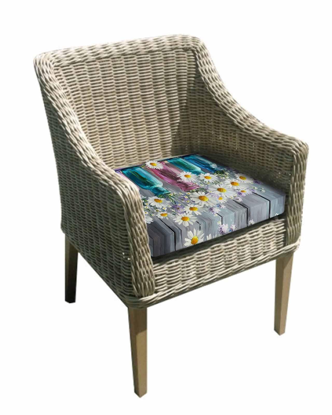 Hokiten Vintage Flower Outdoor Cushion Chair Cover Set of 4 - Waterproof Couch Seat Covers, Spring Botanical Lavender Daisy Wood Patio Furniture Protector Cushions Slipcovers for Sofa/RV, 22