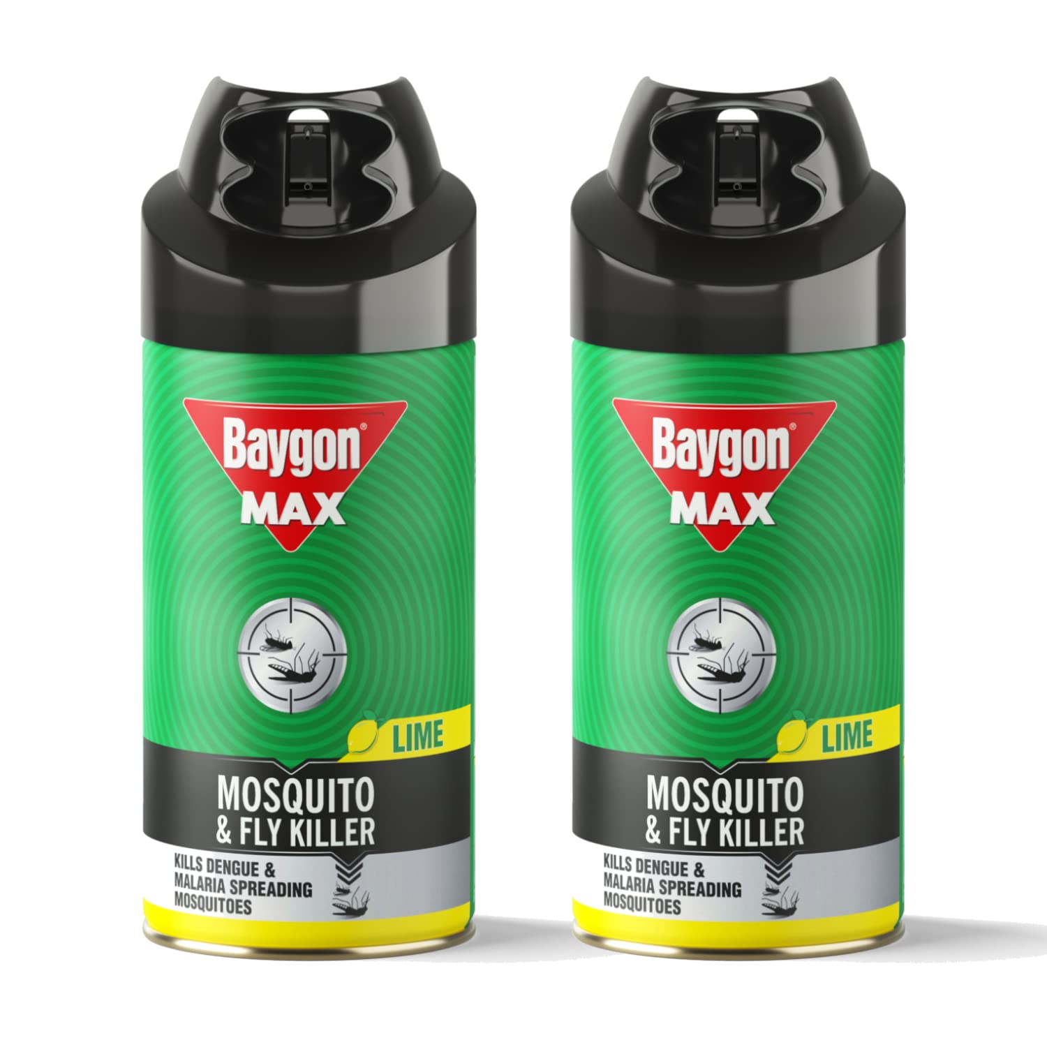 Baygon Max Mosquito and Fly Killer Spray, 200ml (Pack of 2) | Lime Fragrance | Kills Dengue & Malaria Spreading Mosquitoes | With Double Nozzle Technology for 30% Wider Coverage