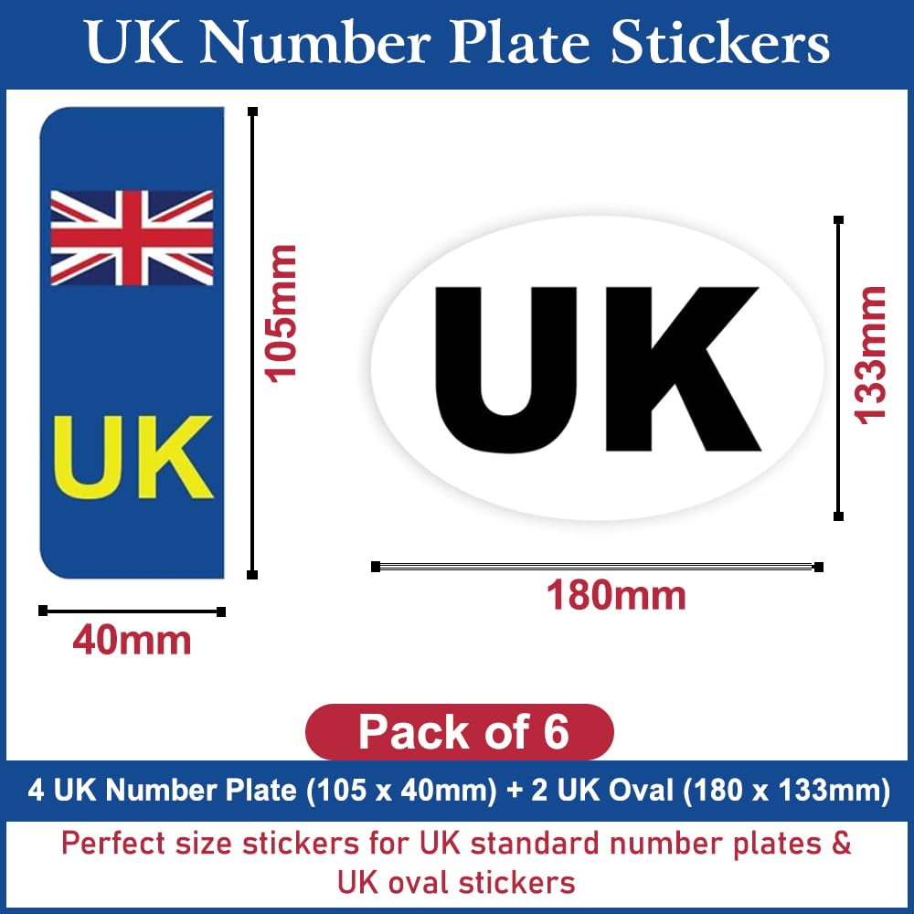 Papa Prints UK Car & Motorcycle Stickers: Self Adhesive Ovals (2) & Number Plates (4) for Europe - Pack of 6 — view 2