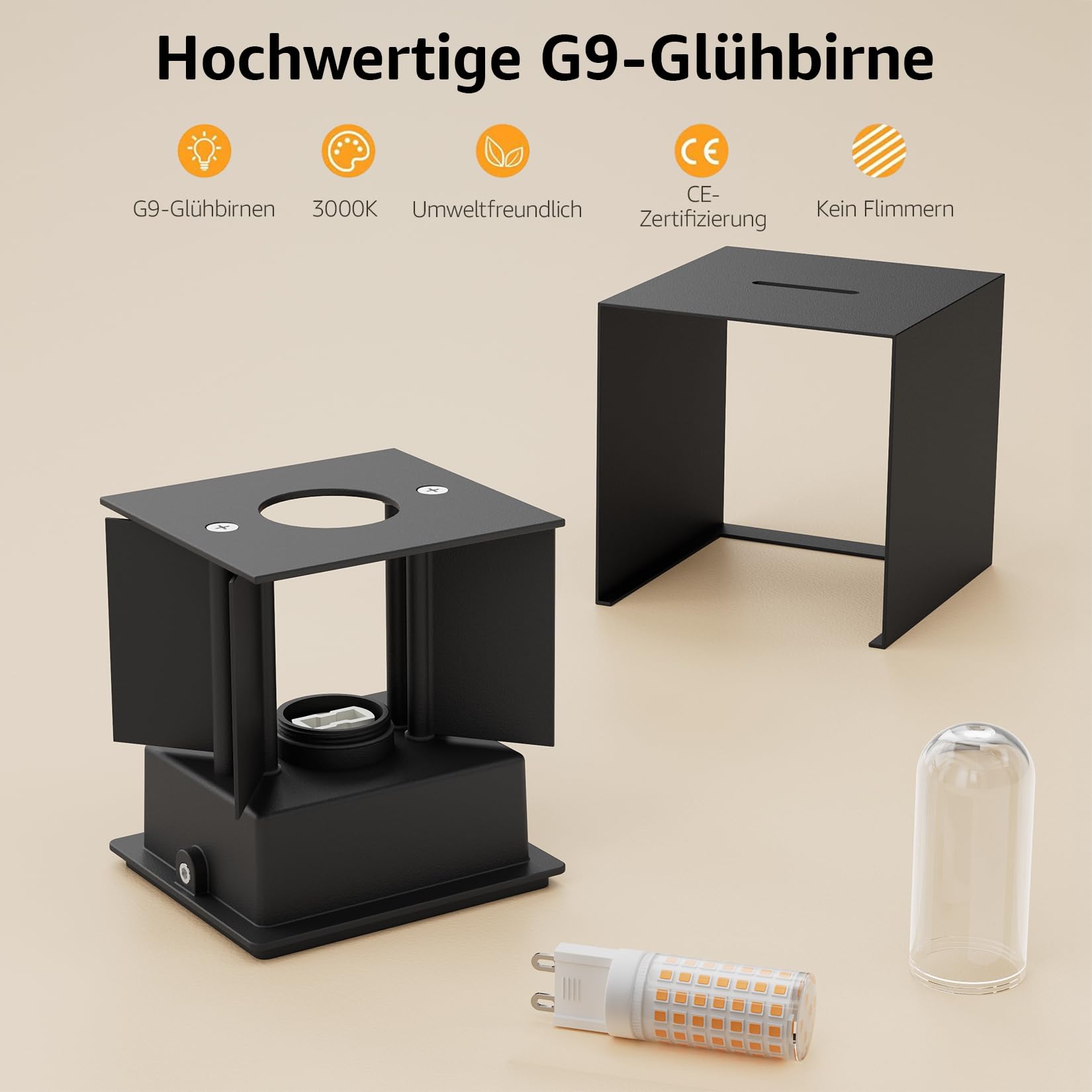 Klighten 2 Stück Aussenlampe mit Austauschbarer G9 Lampe 3000K, Schwarz