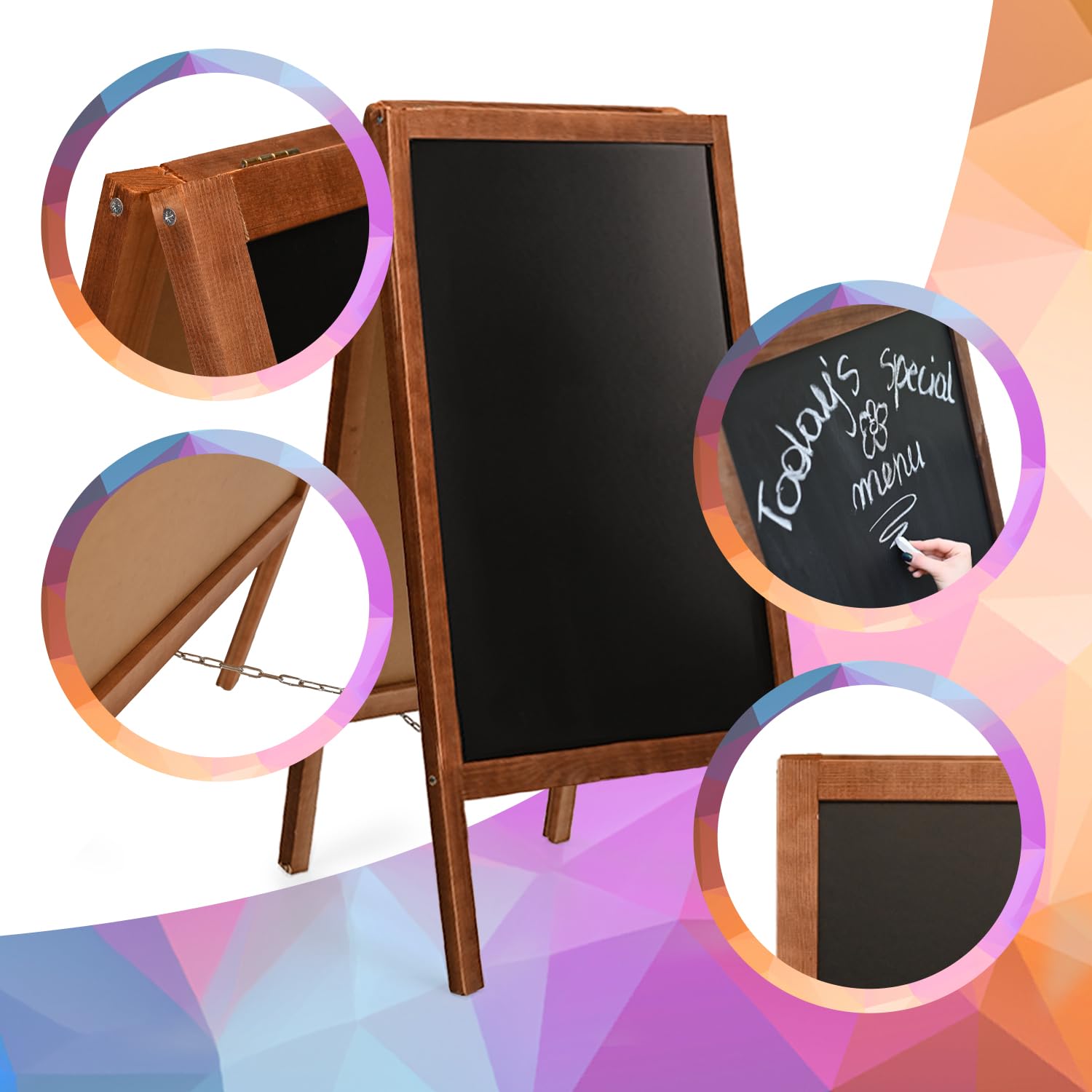 MG Design Kreidetafel-Aufsteller aus Holz 60 x 120 cm beidseitig beschreibbar, klappbar & abwischbar Kundenstopper fr Gastronomie, Einzelhandel & Events