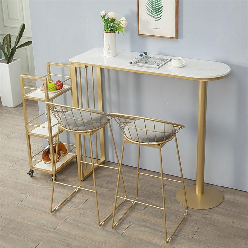 Tavolino Alto Tavolo da bar in marmo con struttura in metallo, tavolo da pranzo da cucina con piedini alti di lusso Home Light Tavolo Alto(Gold,100 * 40 * 105cm)