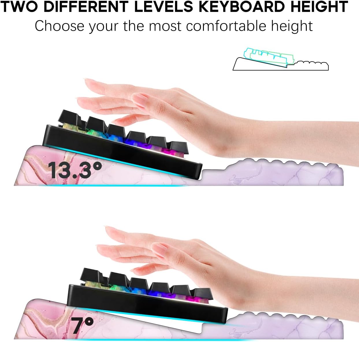 JIKIOU Keyboard Stand with Wrist Rest, Computer Keyboard Stand Pad with Non-Slip Base, Comfy Ergonomic Keyboard Riser Holder for Gaming Office Home 17.13x9.5 in Marble Pink