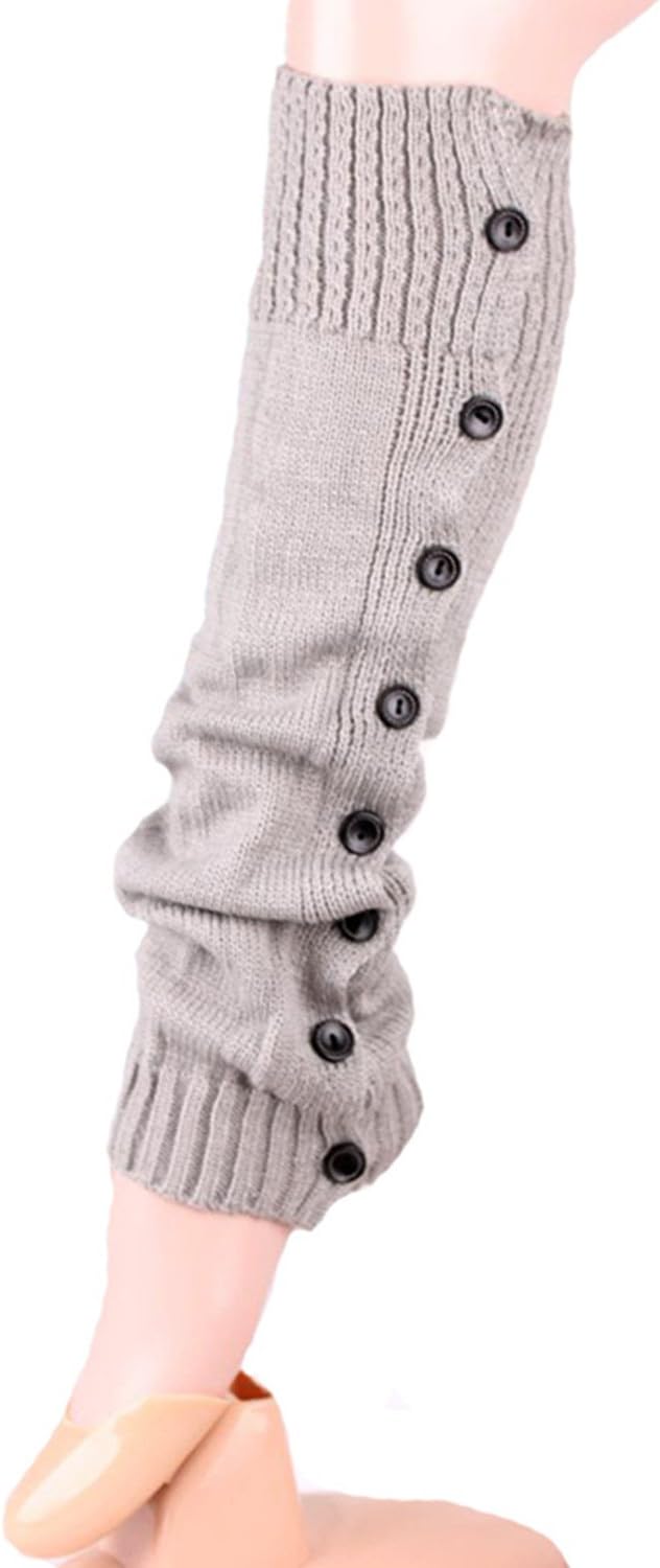 Zacr Women Girl Retro Angora Buttons Winter Warm Chic Leg Warmer Casual (Light Gray)