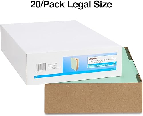 Miniatura 3 de Staples Carpeta de clasificación de cartón prensado, 2 divisores, expansión de 2.5 pulgadas, tamaño legal, verde, 40cartón (ST6144236144VS)