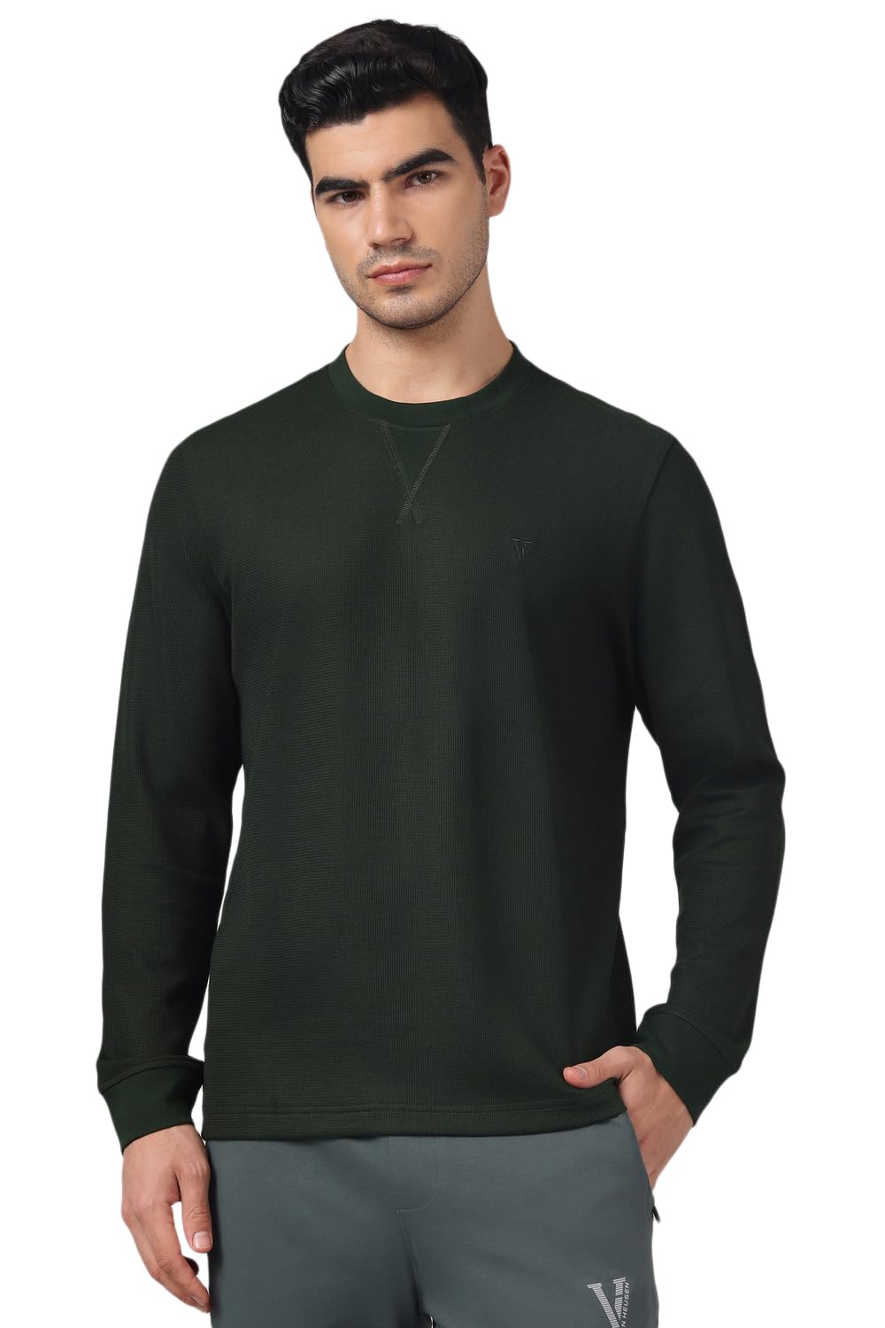 Van Heusen Men Solid Regular Fit Round Neck Full Sleeves Waffle T-Shirt-picture-15
