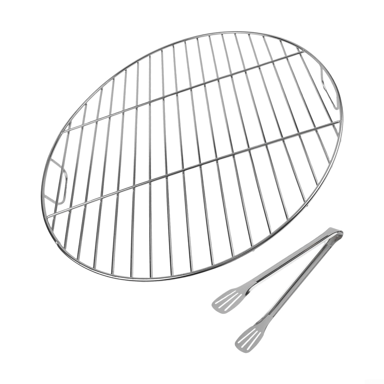 Rejilla redonda de acero inoxidable antideformación con mango resistente al aceite para parrillas de barbacoa de carbón de 57-60 cm (55 cm)