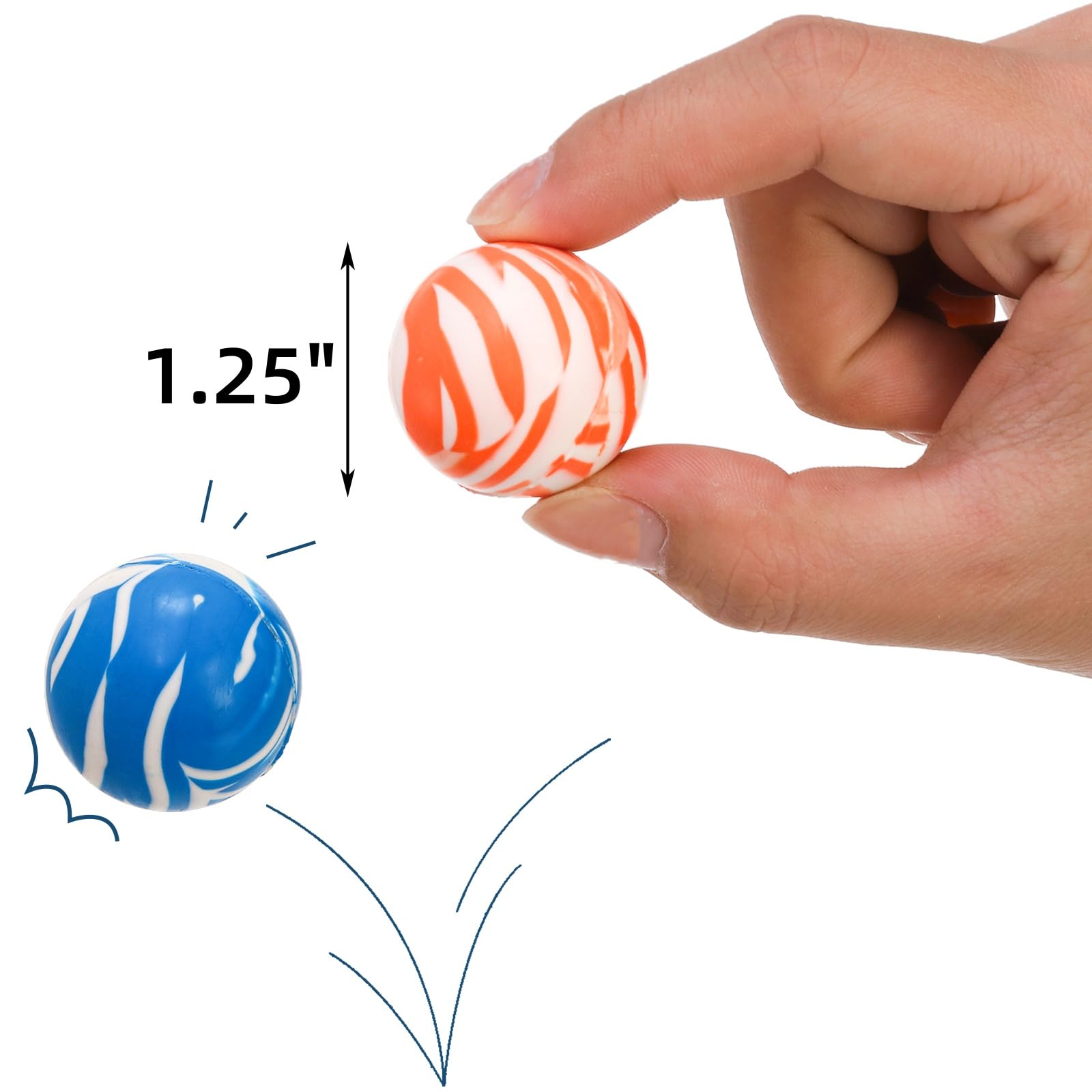 Noamus 100 Pack Colorful Small Bouncy Balls, 32mm Assorted Rubber Bounce Balls, Bulk Mixed Pattern High Bouncing Balls, Party Favors for Kids, Birthday Gift, School Prizes(1.25 in)