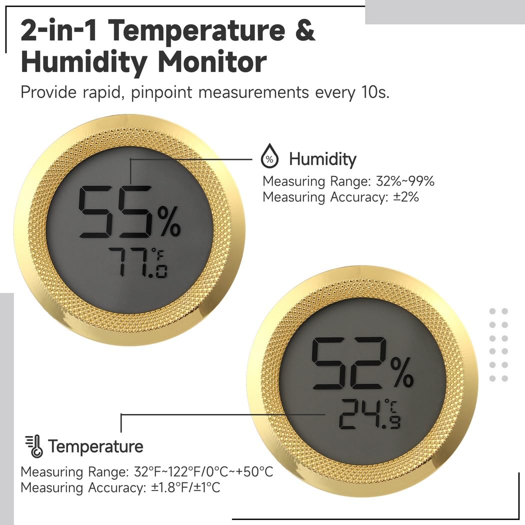 Digitales Hygrometer und Thermometer, kompakte Metallanzeige für Humidor und Schrank, Feuchtigkeits- und Temperaturmesser für den Haushalt, mit Anzeige in Fahrenheit (℉) und Celsius (℃)