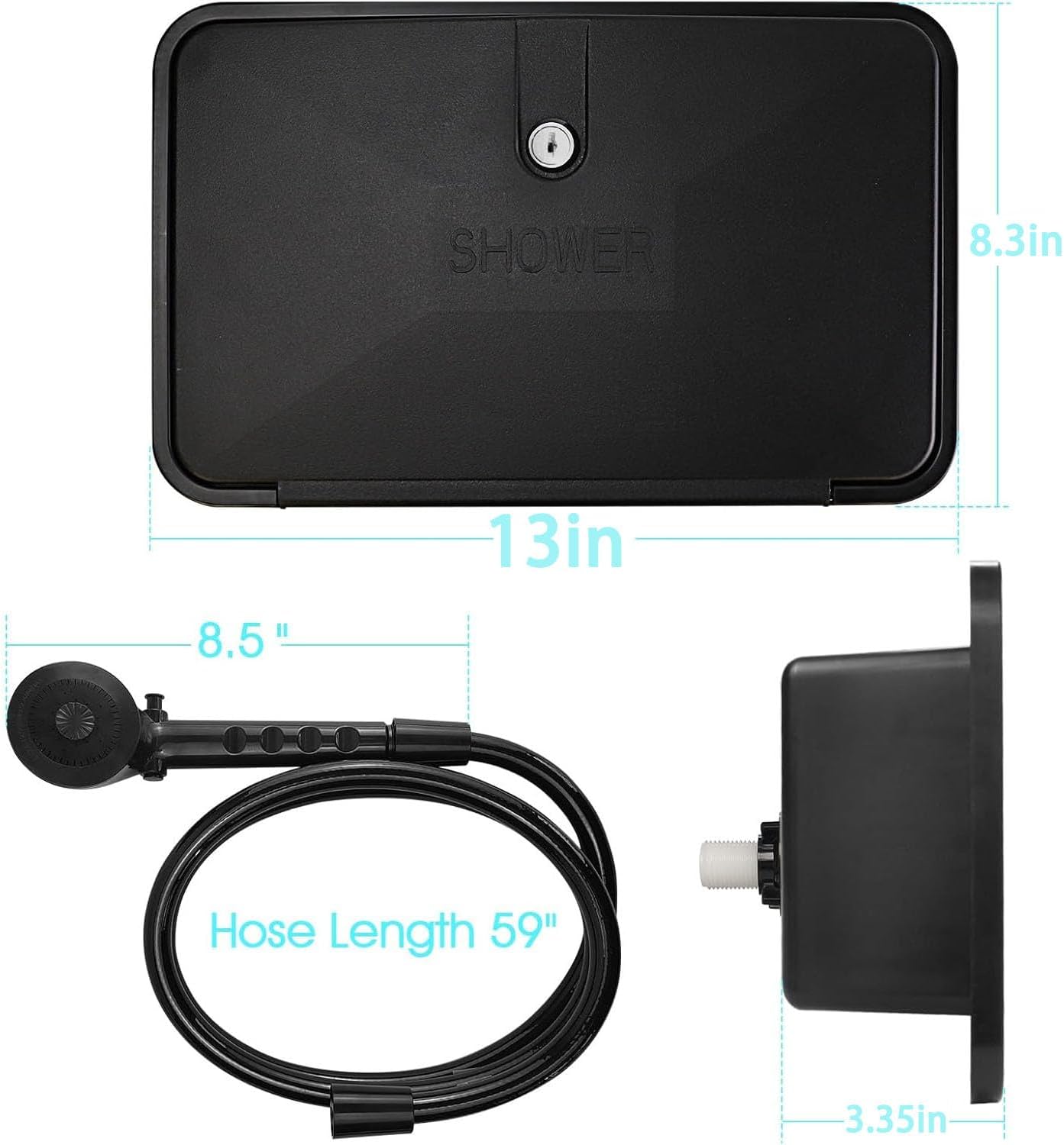 Rv Outside Shower, Rv Exterior Faucet Box with Head and Hose for Travel Trailer Van and Boat, Camper Outdoor Shower Kit (Black)