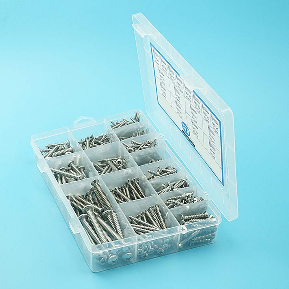 570 Pezzi M3 M4 M5 M6 Viti Set di Bulloni Croce Testa Bombata Testa Svasata Chiodi Viti Autofilettanti Kit Assortimento