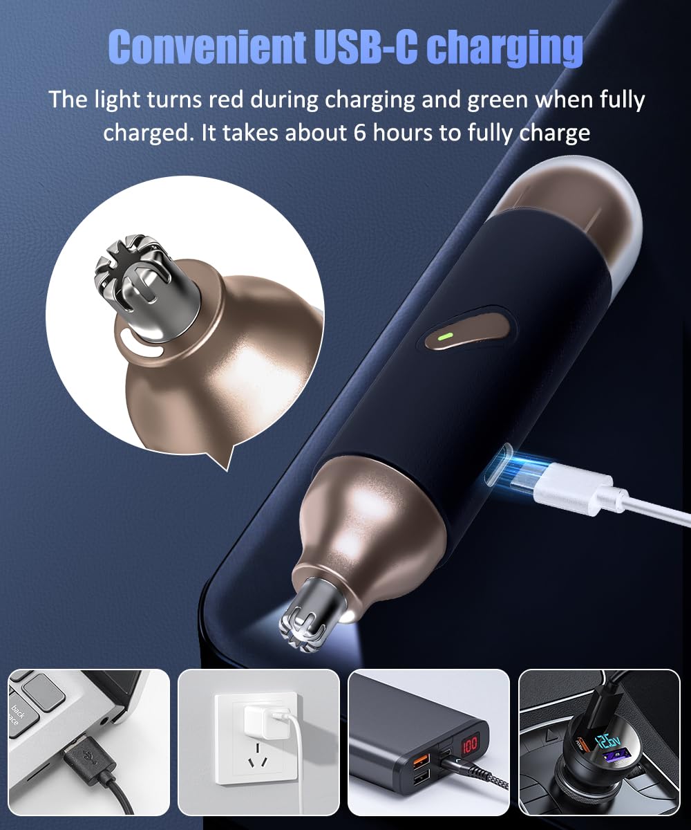 Tondeuse de nez pour homme et femme, tondeuse électrique 2 en 1 pour nez et oreille, kit de toilettage des oreilles et des sourcils, tondeuse pour le visage avec moteur puissant et lames à double