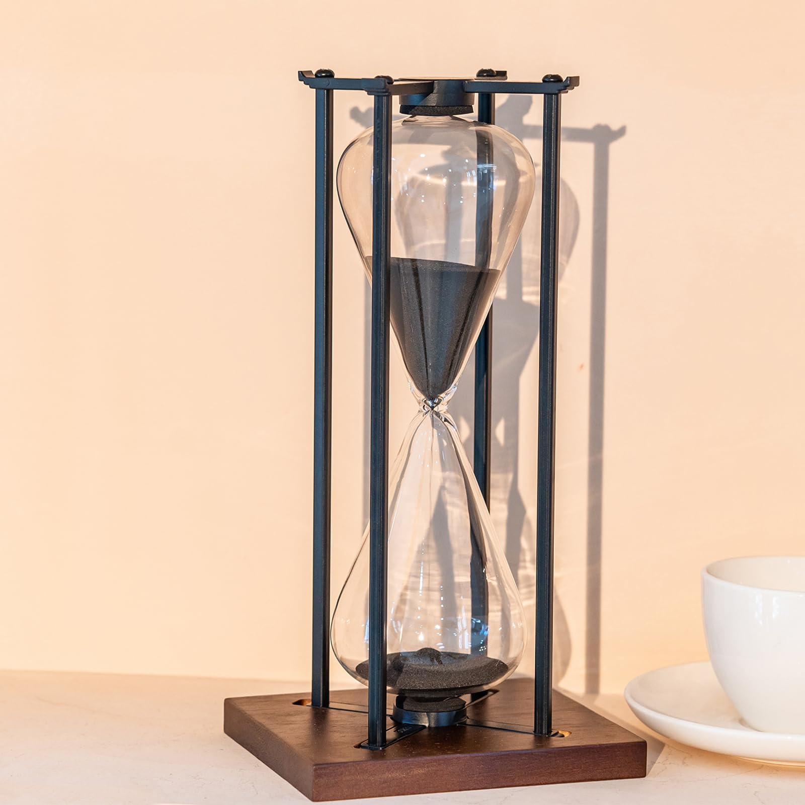 Reloj de arena grande de hierro negro para manualidades de 60 minutos, moderno, regalo para hombres y mujeres, temporizador de arena para cocina, hogar, oficina, escritorio (negro)