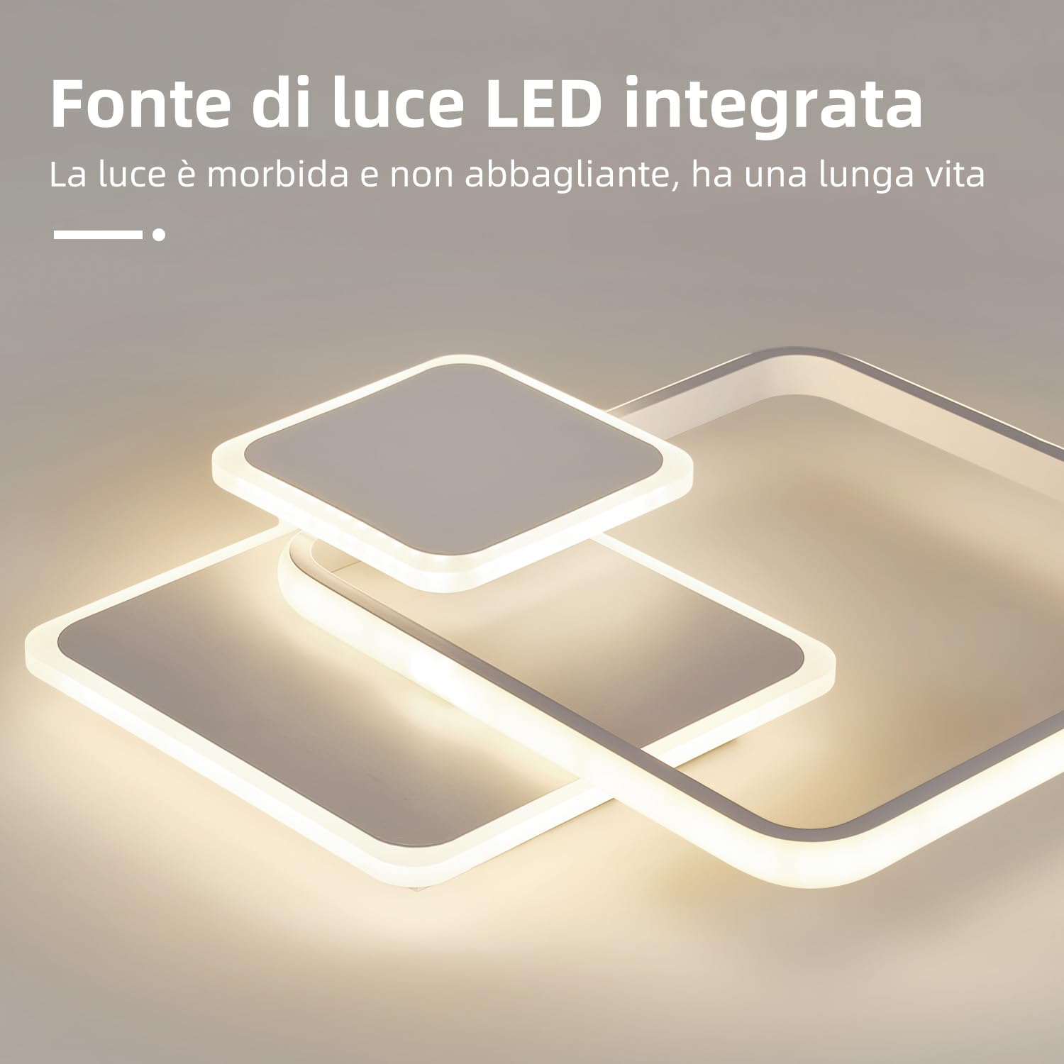 FUPE Plafoniera LED Soffitto - 43W Lampada Soffitto 4180LM Moderna a 3 Quadratische Luce Fredda 4000K per Soggiorno e Camera in Alluminio e Acrilico per Cucina Corridoio