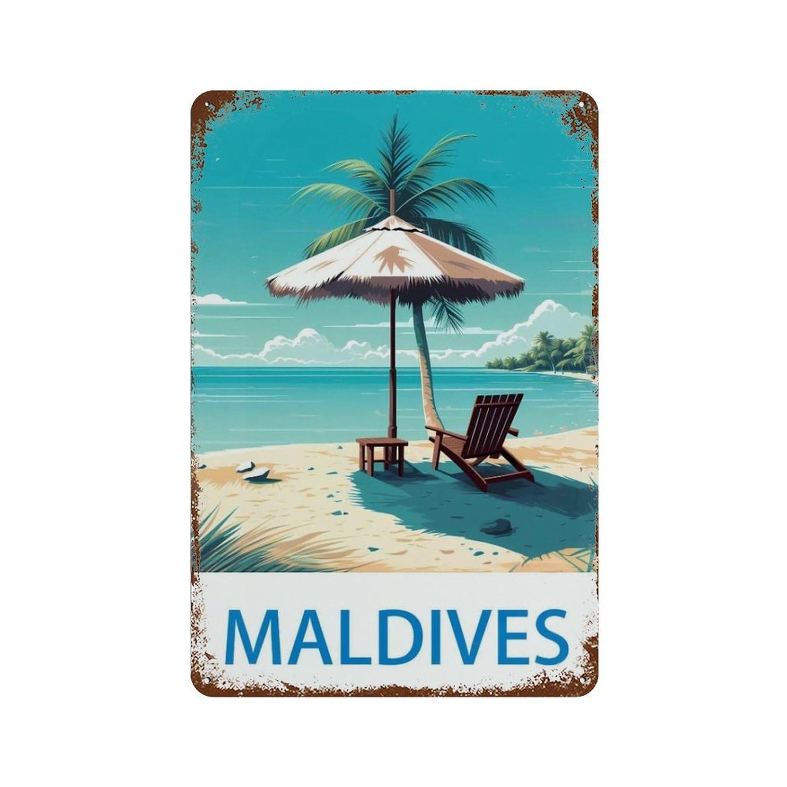 PGCKSK Metal Tin Sign，Maldives，Tin Sign Vintage Bar Kitchen Garage Cave Home Wall Funny Decor Retro Tin Sign(30x40cm 12x16 inch-O44